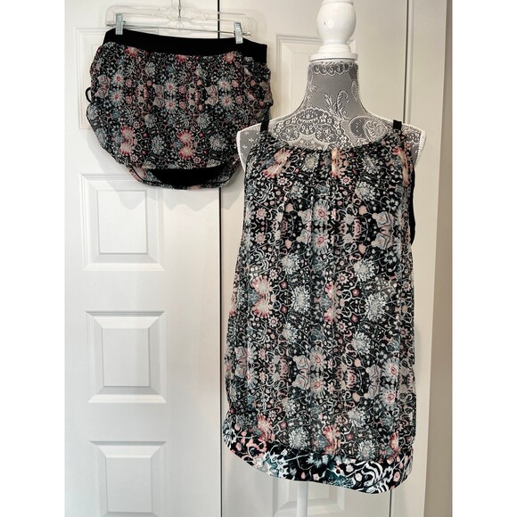 Swim by Cacique Set No Wire Bra Blouson Tankini Top Plus Size 18 black Floral - Picture 1 of 9